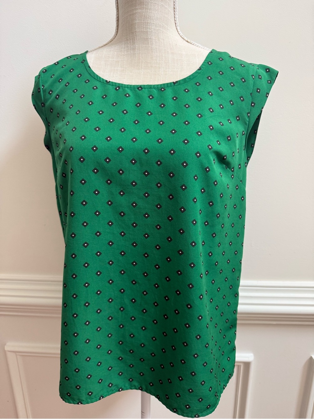Merona Green Cap-Sleeve Printed Blouse